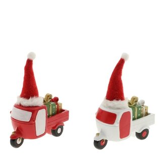 4A Tuktuk mit Weihnachtsbaum | Farbe: Gemischte Farben | Weihnachtsdekoration | Länge 11 Zentimeter | Breite 5 Zentimeter | Höhe 13 Zentimeter | Pro 6 Stück