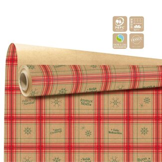 4A Papier kraft en rouleau “Glasgow” Clayrton | Couleur : Rouge | Décoration de Noël | Largeur 80 centimètres | Longueur 40 mètres | Par rouleau
