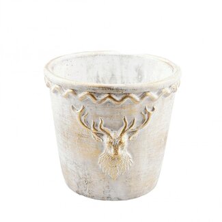 4A Pot de fleurs en céramique en forme de renne | Couleur : Or | Décoration de Noël | Diamètre 18 centimeter | Hauteur 16 centimeter | Par 3 pots