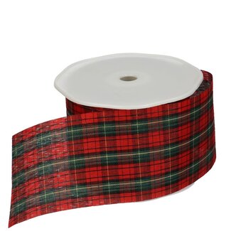4A Ruban “Xmas à carreaux” | Couleur: Rouge Vert | Décoration de Noël | Largeur 60 millimètre | Longueur 20 mètre | Par rouleau
