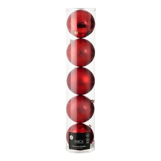4A Boules de Noël en plastique | Couleur : Rouge | Décoration de Noël | Diamètre 20 centimètre | Par 5 boules de Noël