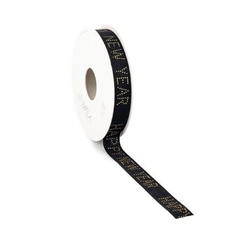 4A Ruban « Happy New Year » | Couleur : Noir | Décoration de Noël | Largeur 15 millimètre | Longueur 15 mètre | Par rouleau