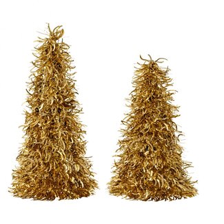 4A Sapins de Noël "Shiney" Lot de 2 | Couleur : Or | Décoration de Noël | Diamètre 11 centimètre | Hauteur 30 centimètre | Par lot