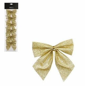 4A Schleifen | Farbe: Gold | Weihnachtsdekoration | Länge 10 Zentimeter | Breite 12 Zentimeter | Pro 6 Schleifen