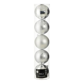 4A Boules de Noël en plastique | Couleur : Argent | Décoration de Noël | Diamètre 20 centimètres | Par 5 boules de Noël