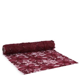 4A Chemin de table “Florette” | Couleur : Rouge bordeaux | Décoration de Noël | Largeur 28 centimètres | Longueur 2 mètres | Par rouleau