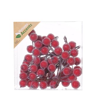 4A Pique-baies | Couleur : Rouge | Décoration de Noël | Diamètre 1.6 centimètre | Par 66 piques