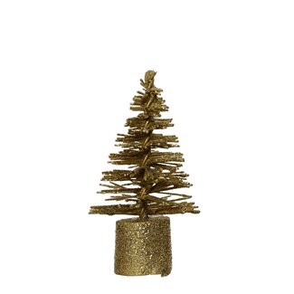 4A Mini sapins de Noël en brosse | Couleur : Or | Décoration de Noël | Diamètre 3.5 centimètre | Hauteur 7 centimètre | Par 12 sapins de Noël