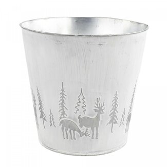 4A Pot de fleurs en zinc Cache-pot “X-Mas” | Couleur : Blanc Gris | Décoration de Noël | Diamètre 19.5 centimètre | Hauteur 19 centimètre | Par 10 pots de fleurs