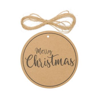 4A Étiquettes « Joyeux Noël » | Couleur : Brun Noir | Décoration de Noël | Diamètre 10 centimètre | Par 40 étiquettes