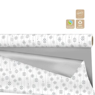 4A Papier sur rouleau Duo Mat “Snow” Clayrton | Couleur : Argenté | Décoration de Noël | Largeur 70 centimeter | Longueur 40 meter | Par rouleau