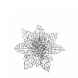 4A Clip de poinsettia | Couleur : Argent | Décoration de Noël | Diamètre 8 centimètres | Par 6 clips