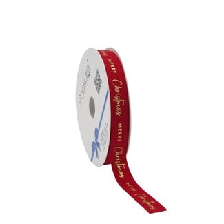 4A Ruban "Merry Christmas" | Couleur : Rouge | Décoration de Noël | Largeur 15 millimètre | Longueur 10 mètre | Par rouleau