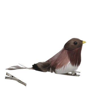4A Oiseau sur pince | Couleur : Marron | Décoration de Noël | Longueur 12.5 centimètre | Largeur 3 centimètre | Par 8 oiseaux
