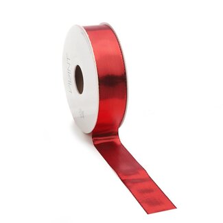 4A Ruban métallique | Couleur : Rouge | Décoration de Noël | Largeur 25 millimètre | Longueur 25 mètre | Par rouleau