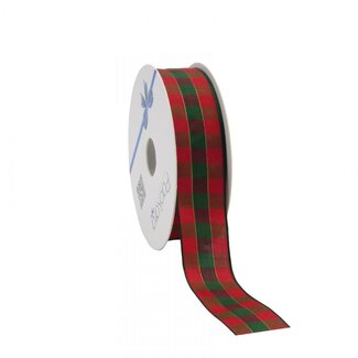 4A Ruban “Xmas Carreaux” | Couleur: Rouge Vert | Décoration de Noël | Largeur 25 millimètre | Longueur 15 mètre | Par rouleau