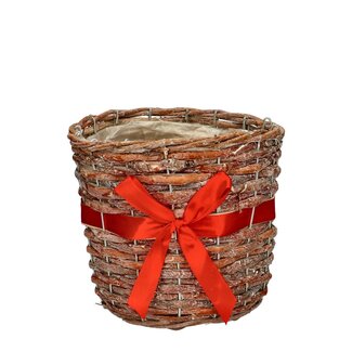 4A Panier avec nœud Pot de fleurs | Couleur : Rouge | Décoration de Noël | Diamètre 19 centimètre | Hauteur 17 centimètre | Par 5 pots de fleurs