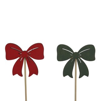 4A Pique-nœud | Couleur : Rouge Vert | Décoration de Noël | Longueur du pique ± 20 centimètres | Longueur du nœud 7 centimètres | Largeur 6 centimètres | Par 10 piques