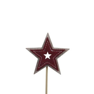 4A Filzstern-Stecker | Farbe: Dunkelrot | Weihnachtsdekoration | Länge Stecker ± 20 Zentimeter | Durchmesser Stern 7 Zentimeter | Pro 10 Stecker
