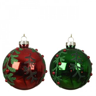 4A Gläserne Weihnachtskugeln Blättermotiv Sortiert | Farbe: Gemischte Farben | Weihnachtsdekoration | Durchmesser 8 Zentimeter | Je 12 Weihnachtskugeln