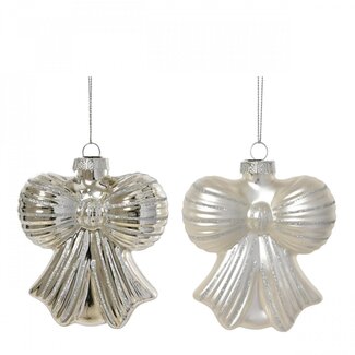 4A Suspension boule de Noël en nœud assortie | Couleur : Argent | Décoration de Noël | Diamètre 10 centimètres | Par 12 suspensions