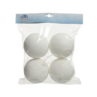4A Boules de Noël boule de neige | Couleur : Blanc naturel | Décoration de Noël | Diamètre 10 centimètre | Par 4 boules de neige