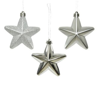 4A Sortierte Kunststoffsterne | Farbe: Silber | Weihnachtsdekoration | Durchmesser 7.5 Zentimeter | Pro 6 Sterne
