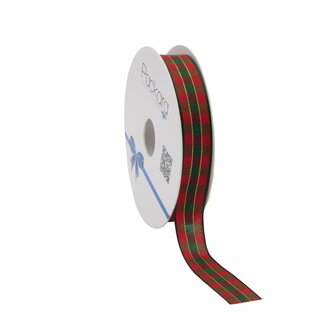 4A Band „Xmas Karo“ | Farbe: Rot Grün | Weihnachtsdekoration | Breite 15 Millimeter | Länge 15 Meter | Pro Rolle