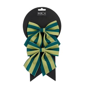 4A Décoration nœud | Couleur : Vert | Décoration de Noël | Longueur 13 centimètre | Largeur 12 centimètre | Par 2 nœuds