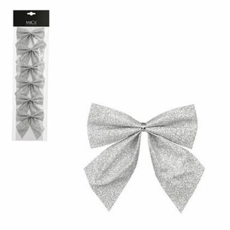 4A Nœuds | Couleur : Argent | Décoration de Noël | Longueur 10 centimètres | Largeur 12 centimètres | Par 6 nœuds