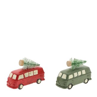 4A Bus Volkswagen avec décoration sapin de Noël | Couleur : Couleurs mélangées | Décoration de Noël | Longueur 10 centimètre | Largeur 3.5 centimètre | Hauteur 7 centimètre | Par 6 pièces