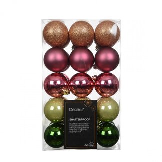 4A Boules de Noël en plastique assorties | Couleur : Couleurs mélangées | Décoration de Noël | Diamètre 6 centimètres | Par 30 boules de Noël
