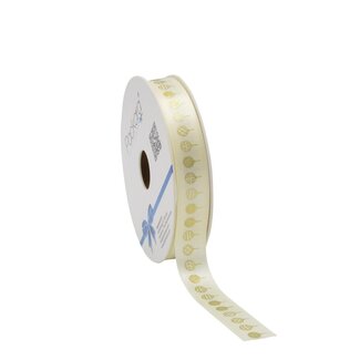 4A Satinband "Balls" | Farbe: Creme | Weihnachtsdekoration | Breite 15 Millimeter | Länge 25 Meter | Pro Rolle
