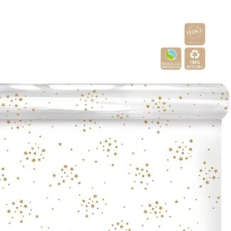 4A Papier sur rouleau “Starry” Clayrton | Couleur : Doré | Décoration de Noël | Largeur 70 centimètres | Longueur 50 mètres | Par rouleau