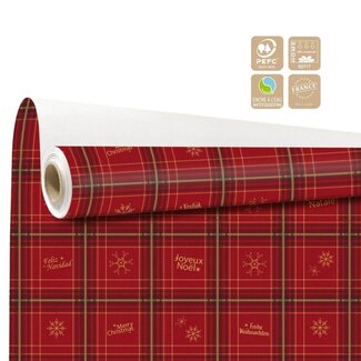 4A Papier en rouleau “Glasgow” Clayrton | Couleur : Rouge | Décoration de Noël | Largeur 80 centimètres | Longueur 40 mètres | Par rouleau