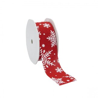 4A Band "Schneeflocke" | Farbe: Rot | Weihnachtsdekoration | Breite 38 Millimeter | Länge 15 Meter | Pro Rolle