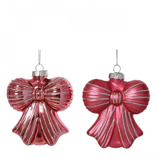 4A Schleifen-Kugelanhänger assortiert | Farbe: Rosa | Weihnachtsdekoration | Durchmesser 10 Zentimeter | Pro 12 Anhänger