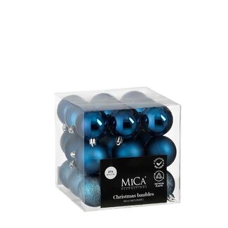 4A Boules de Noël en plastique assorties | Couleur : Bleu foncé | Décoration de Noël | Diamètre 6 centimètres | Par 27 boules de Noël