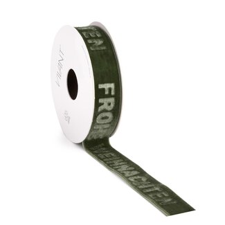 4A Ruban en velours “Weihnachten” | Couleur : Vert | Décoration de Noël | Largeur 25 millimeter | Longueur 5 meter | Par rouleau