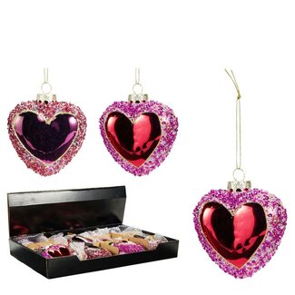 4A Boules de Noël en forme de cœur assorties | Couleur : Couleurs mélangées | Décoration de Noël | Diamètre 8 centimètres | Par 12 boules de Noël