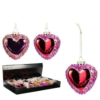 4A Heart Christmas Baubles Assorted | Colour: Mixed Colours | Christmas Decoration | Diameter 8 centimetres | Per 12 Christmas baubles