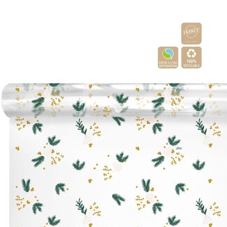 4A Papier en rouleau “Yuki” Clayrton | Couleur : doré | Décoration de Noël | Largeur 80 centimètres | Longueur 120 mètres | Par rouleau