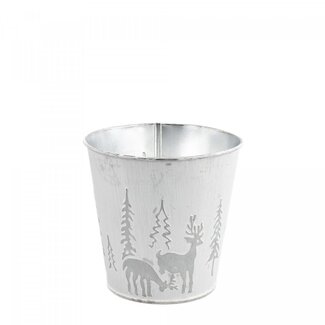 4A Pot de fleurs en zinc Pot pour plantes “X-Mas” | Couleur : Blanc Gris | Décoration de Noël | Diamètre 12.5 centimètre | Hauteur 12.5 centimètre | Par 10 pots de fleurs