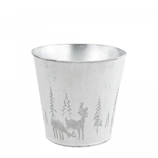 4A Pot de fleurs en zinc “X-Mas” | Couleur : Blanc Gris | Décoration de Noël | Diamètre 15.5 centimètre | Hauteur 15 centimètre | Par 10 pots de fleurs