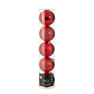 4A Boules de Noël en plastique | Couleur : Rouge | Décoration de Noël | Diamètre 15 centimeter | Par 5 boules de Noël