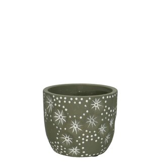4A Pot de fleurs en céramique avec flocon de neige et étoile | Couleur : Gris | Décoration de Noël | Diamètre 11 centimètres | Hauteur 10.5 centimètres | Par 12 pots