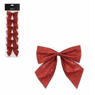 4A Nœuds | Couleur : Rouge | Décoration de Noël | Longueur 10 centimètres | Largeur 12 centimètres | Par 6 nœuds