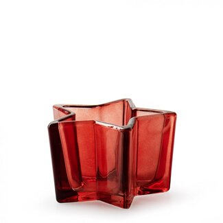 4A Photophore étoile en verre | Couleur : Rouge | Décoration de Noël | Diamètre 10.5 centimètre | Hauteur 6 centimètre | Par 12 photophores
