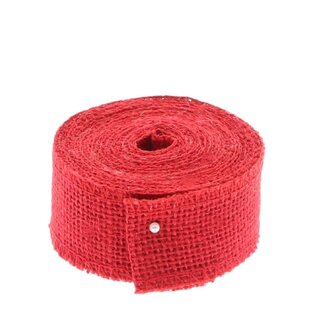 4A Ruban en jute | Couleur : Rouge | Largeur 50 millimètre | Longueur 5 mètre | Par rouleau
