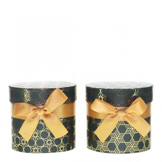 4A Hatbox Boîte cadeau assortie “Angele” | Couleur : Vert | Décoration de Noël | Diamètre 12.5 centimètre | Hauteur 12 centimètre | Par 6 boîtes cadeaux